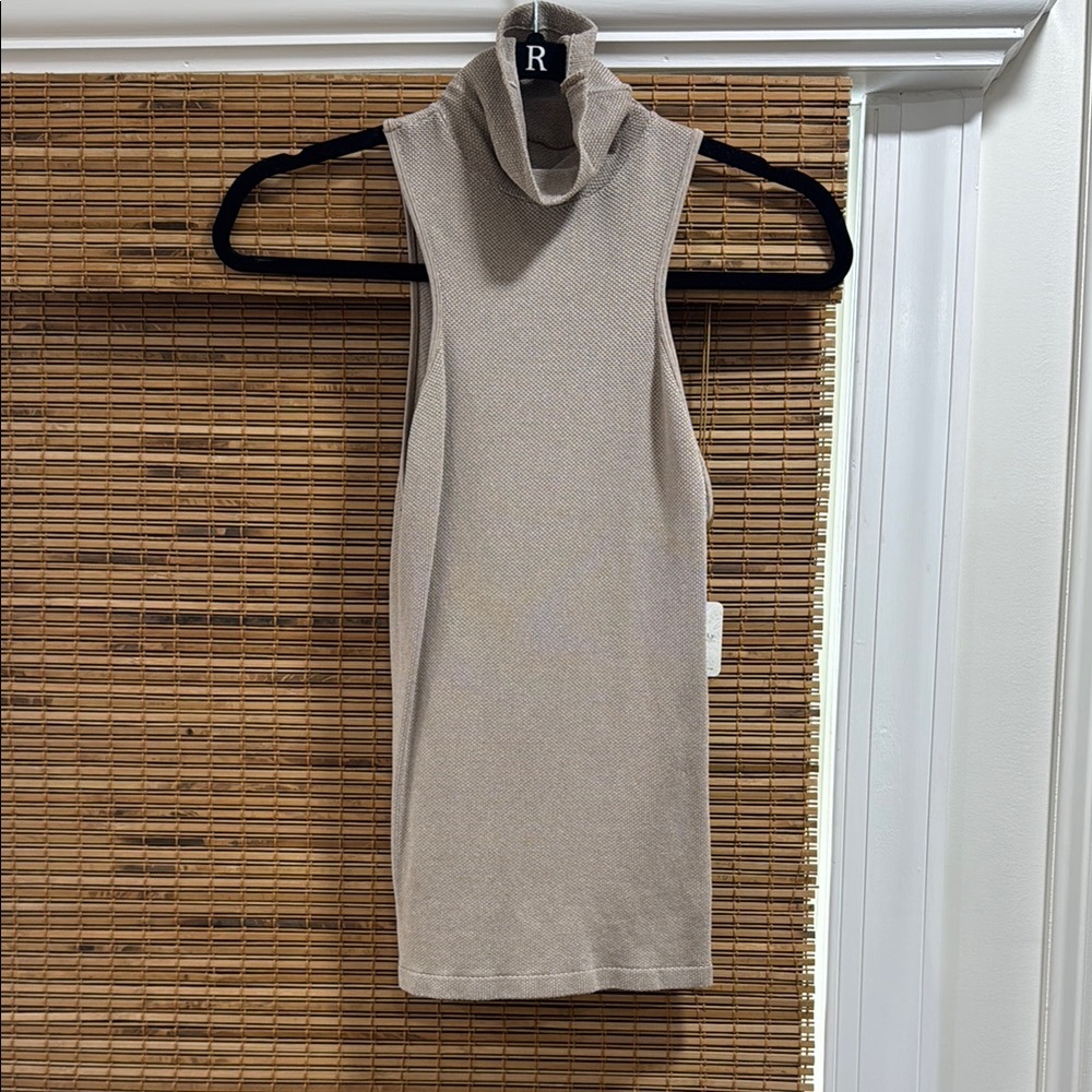 Tan Sleeveless Turtleneck Top